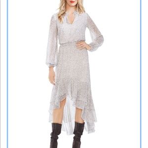 1.STATE Animal Print Long Sleeve High/Low Dress